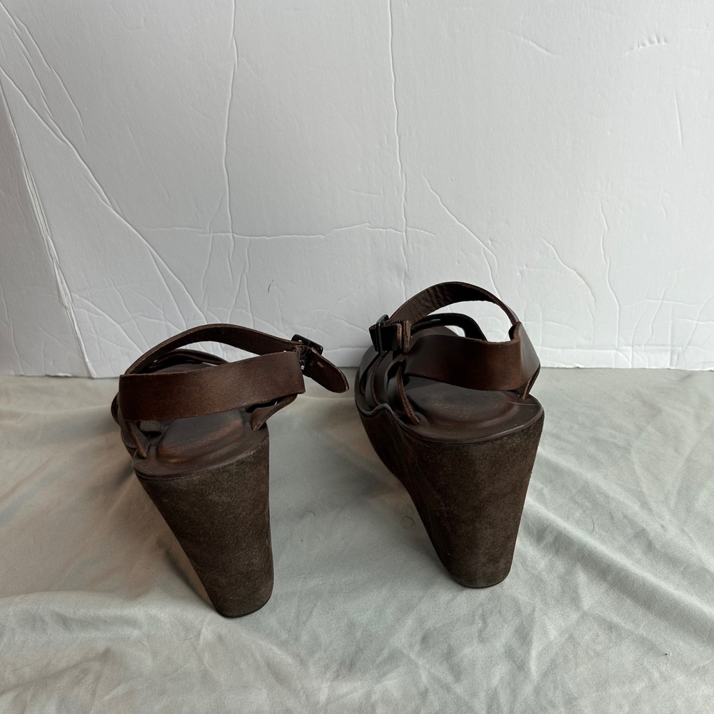 Kork-Ease Brown Leather Platform Wedge Sandals Suede Wrap Boho Retro Womens 8 - Picture 6 of 16